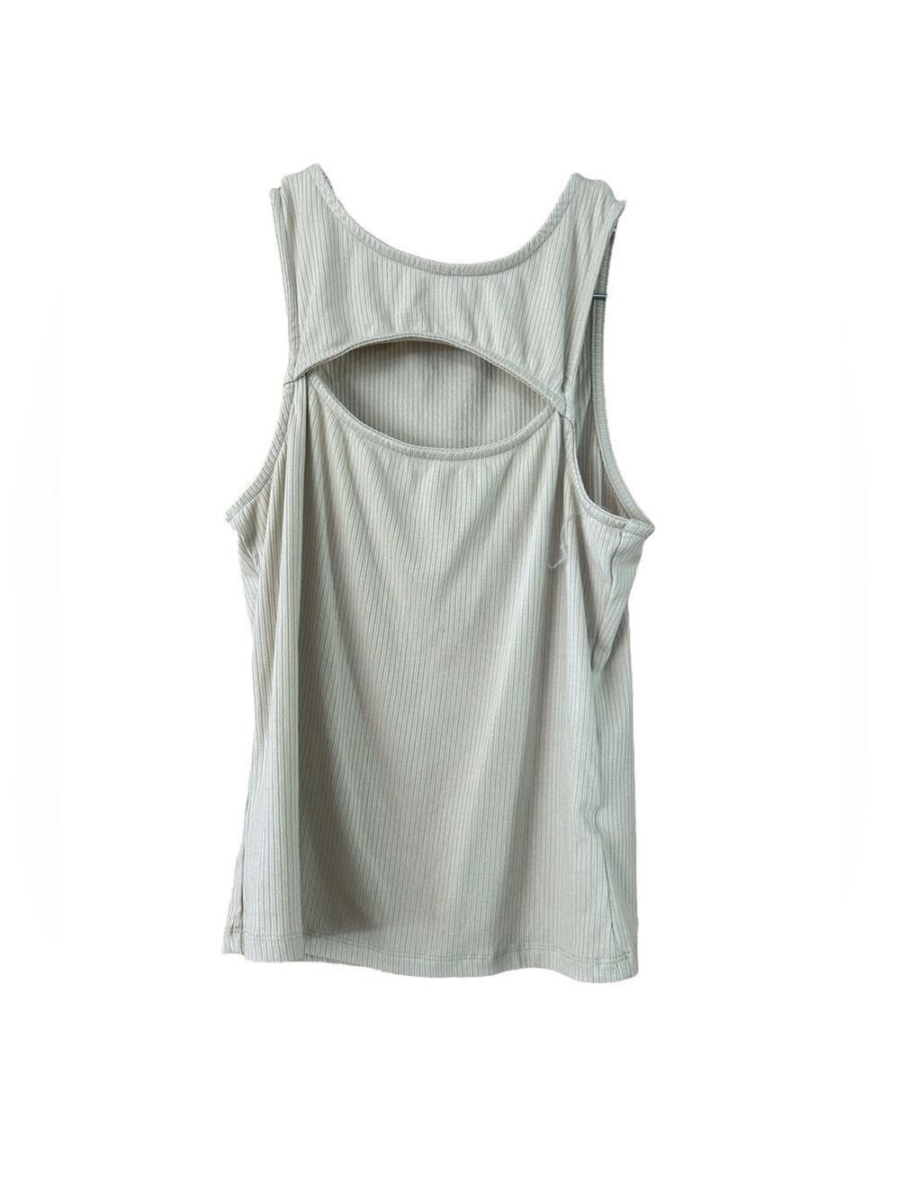Crescent Large Ribbed Pale Yellow Tank Top Keyhole Front